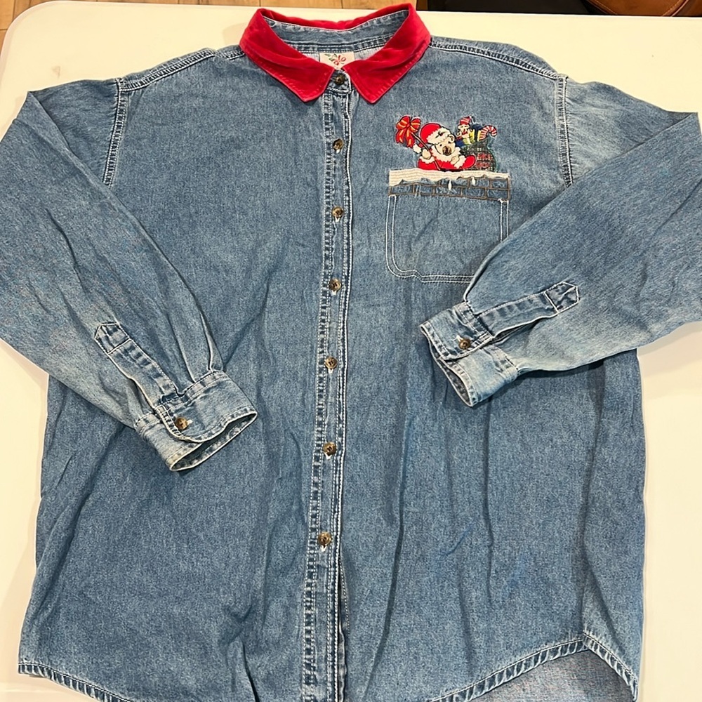 Nutcracker - holiday chambray button up, large‎